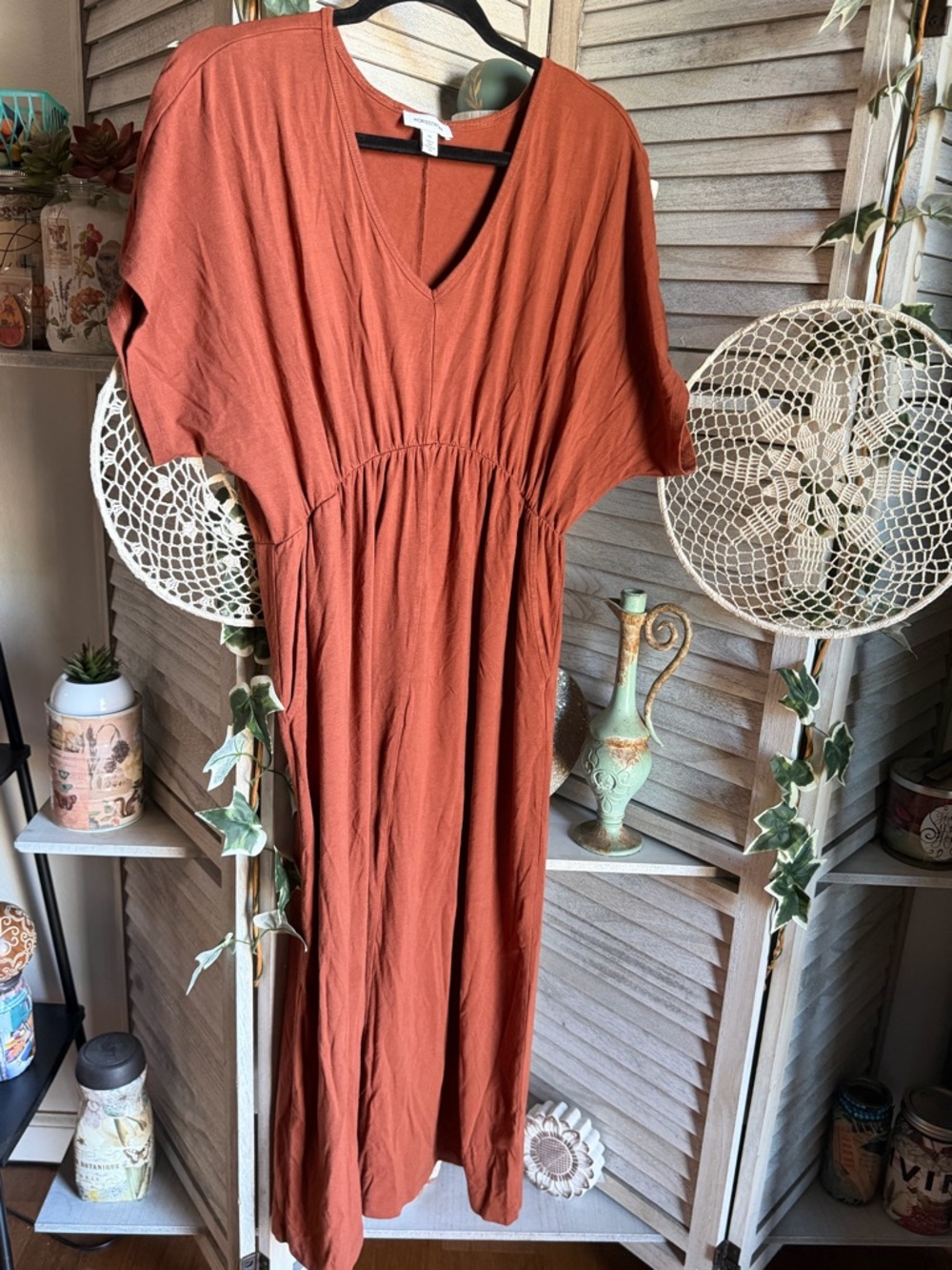 Nordstrom Rust Short-Sleeve V-Neck Maxi Dress